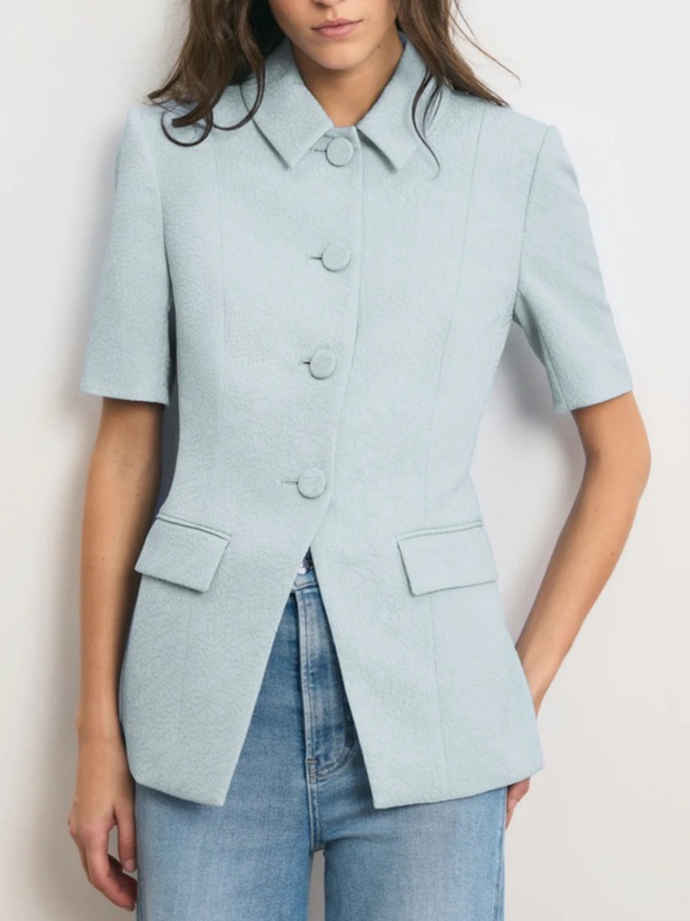 Veronica Beard Bodie Blue Stream Jacquard Short Sleeve Jacket Size 6 NWT